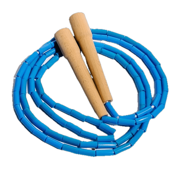 Blue beaded jump rope with wooden handles